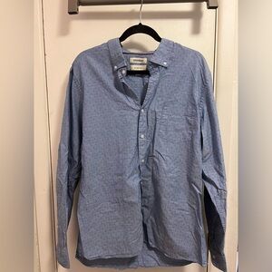 XL blue with blue diamonds long sleeved men’s dress shirt.